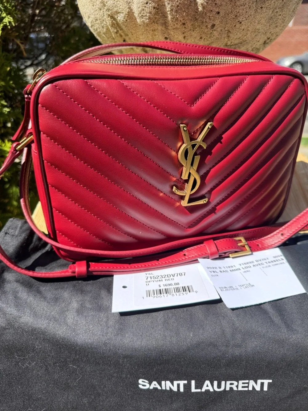 New! Saint Laurent Quilted Red Leather Crossbody Camera Bag with Gold YSL Logo